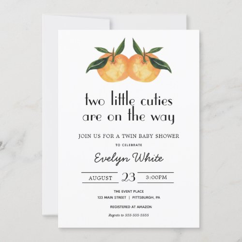Two Little Cuties Are On the Way Twin Baby Shower Invitation