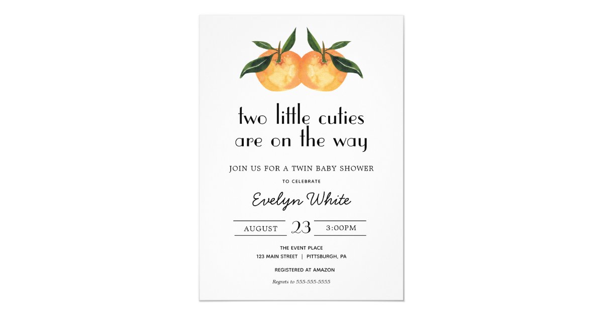 Two Little Cuties Are On the Way Twin Baby Shower Invitation | Zazzle.com