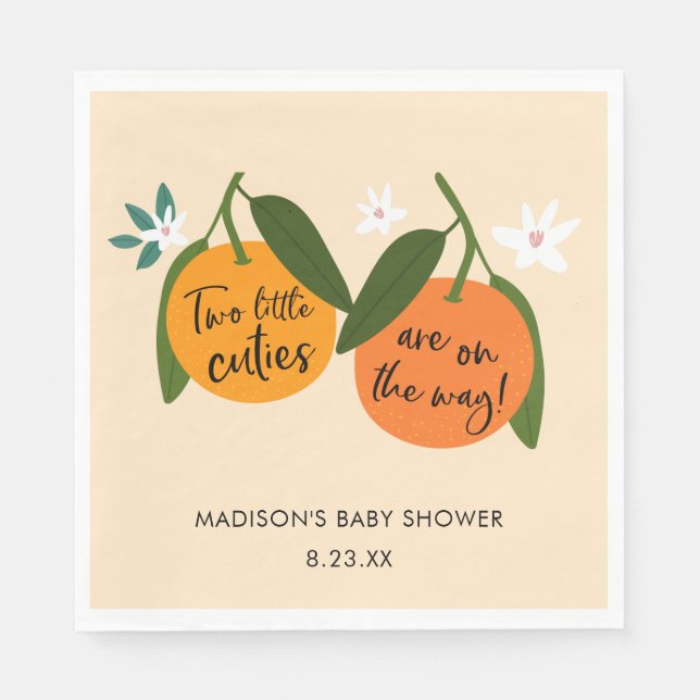 Two Little Cuties are on The Way Twin Orange Napki Napkins (Front)