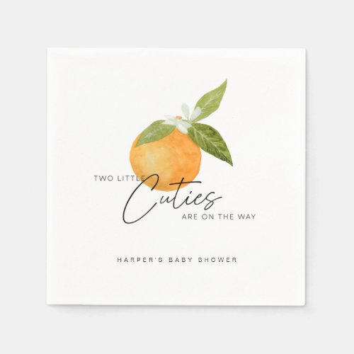 Two Little Cuties are on The Way Twin Orange Napkins