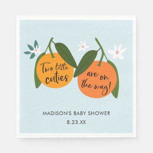 Two Little Cuties are on The Way Twin Orange Napkins