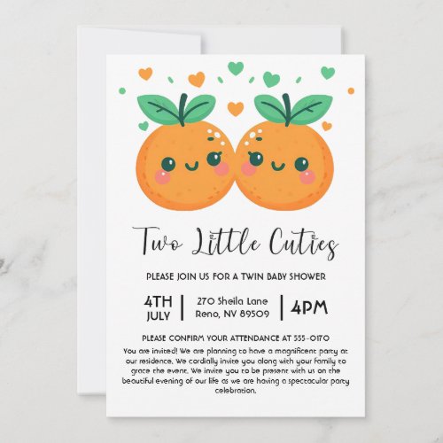 Two Little Cuties are on The Way Twins Baby Shower Invitation