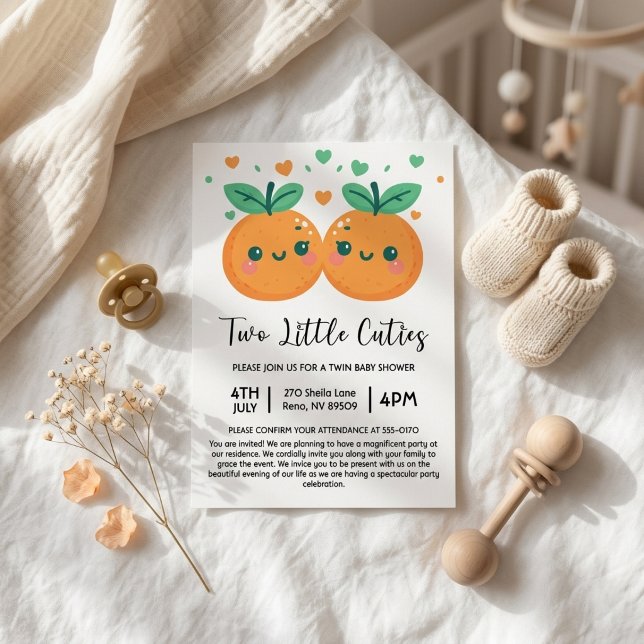 Two Little Cuties are on The Way Twins Baby Shower Invitation (Creator Uploaded)