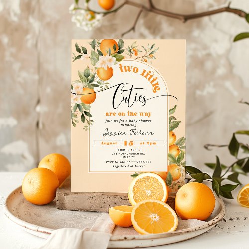 Two little cuties are on the way twins baby shower invitation