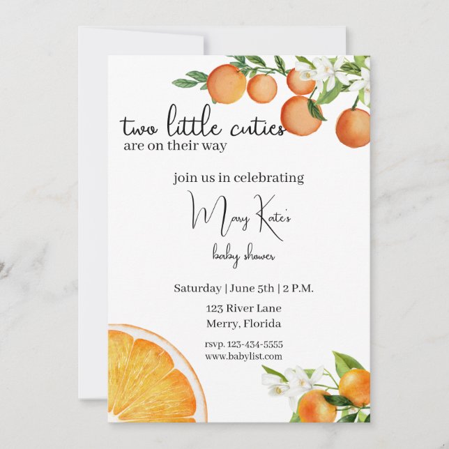 Two little cuties are on their way baby shower  invitation (Front)