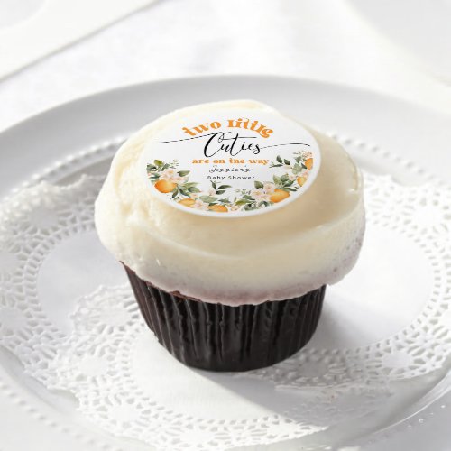 Two little cuties baby shower oranges edible frosting rounds