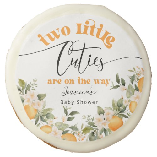 Two little cuties baby shower oranges sugar cookie