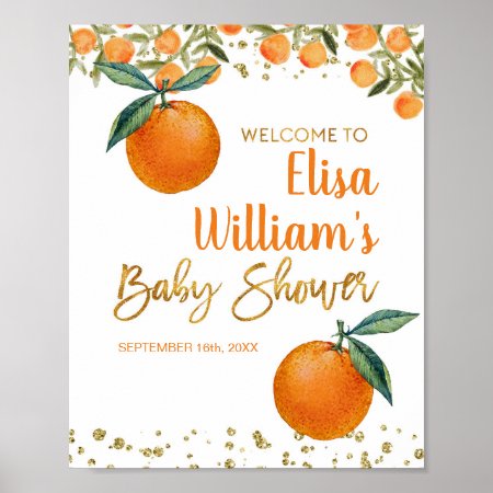 Two Little Cuties Orange Baby Shower Welcome Sign