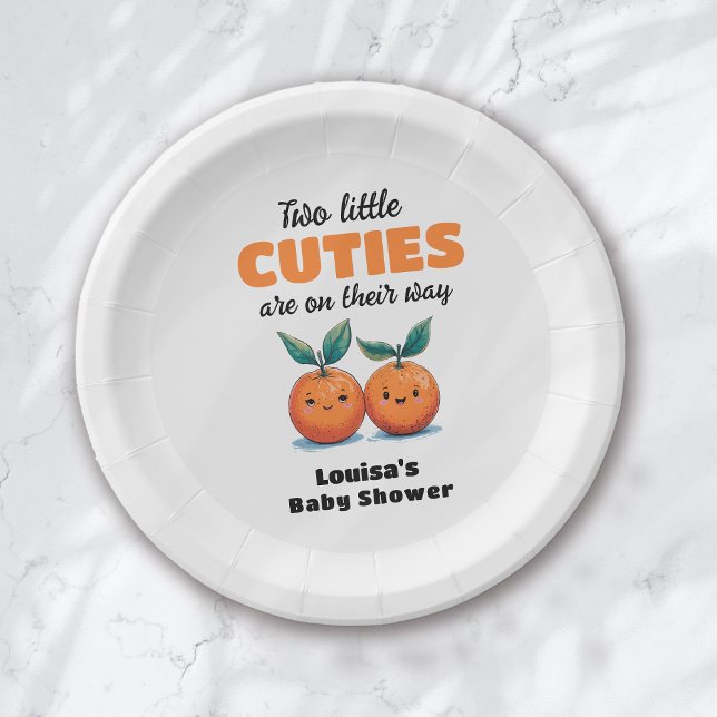 Two Little Cuties Orange Twin Baby Shower Paper Plates (Creator Uploaded)