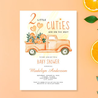 Two Little Cuties Orange Twins Baby Shower Invitation