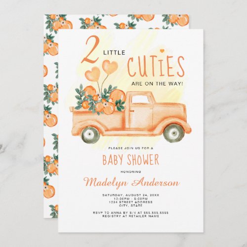 Two Little Cuties Orange Twins Baby Shower Invitation