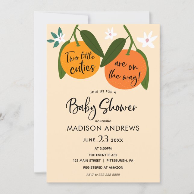 Two Little Cuties Twin Baby Shower Invitation (Front)