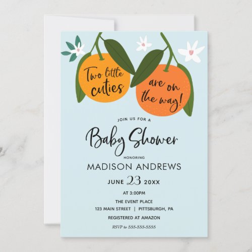 Two Little Cuties Twin Baby Shower Invitation
