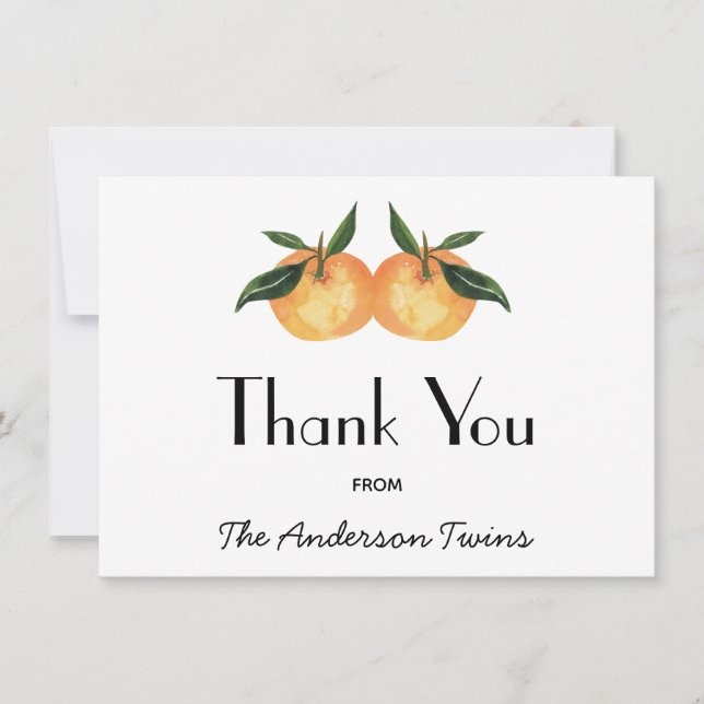 Two Little Cuties Twin Baby Shower Thank You Card (Front)
