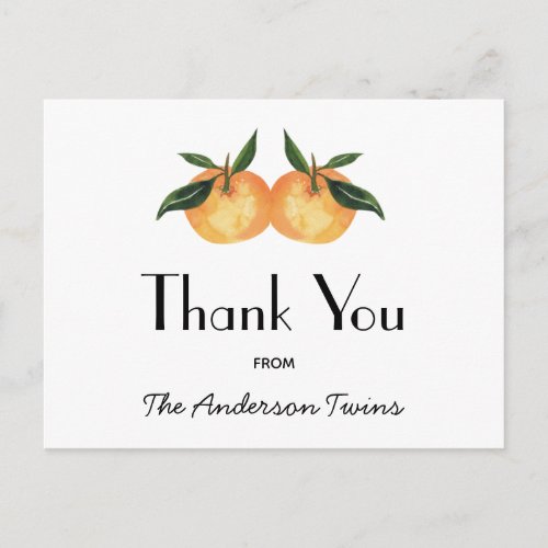 Two Little Cuties Twin Baby Shower Thank You Postcard
