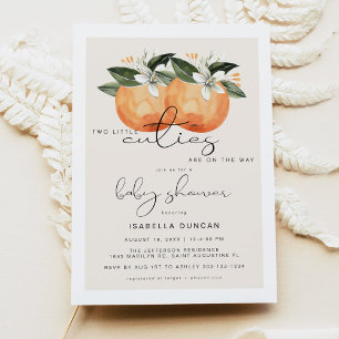 Two Little Cuties Twin Orange Baby Shower Invitation