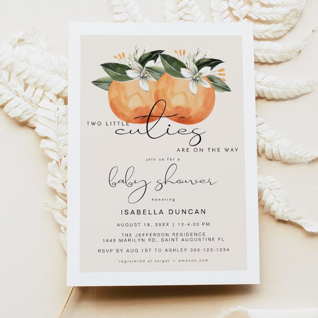 Two Little Cuties Twin Orange Baby Shower Invitation (Creator Uploaded)