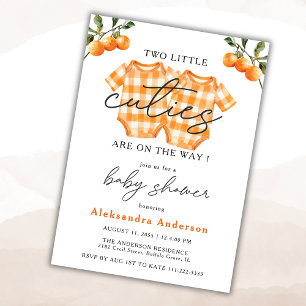 Two Little Cuties Twin Orange Bodysuit Baby Shower Invitation