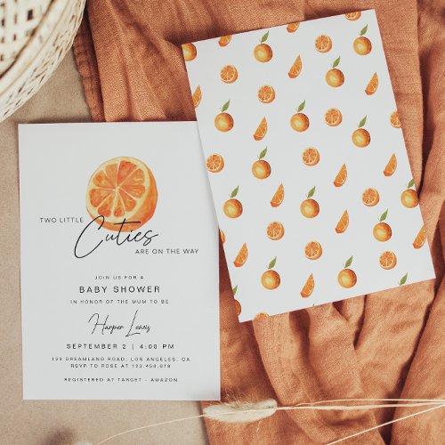 Two little Cuties Twins Baby Shower Oranges  Invitation