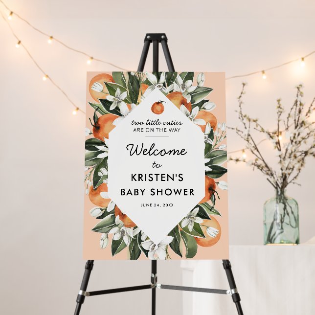 Two Little Cuties Twins Baby Shower Welcome Foam Board (In Situ (Stand))