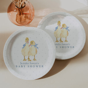 Two Little Ducklings Classic Boy Twins Baby Shower Paper Plates