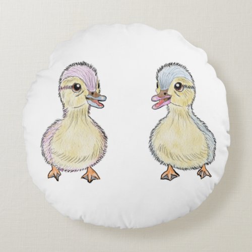 Two Little Ducks  Round Pillow