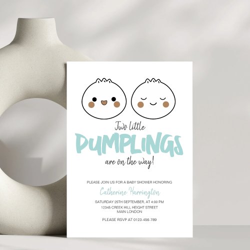 Two Little Dumplings Cute Twin Baby Shower Invitation