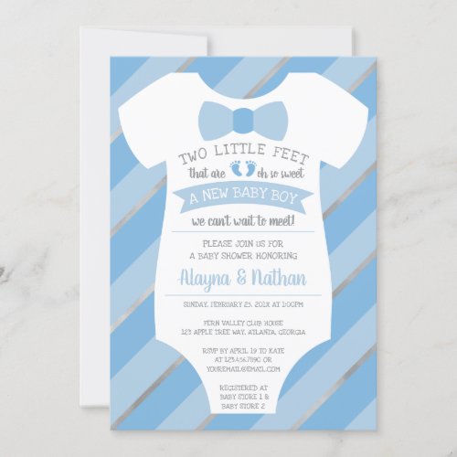 Two Little Feet Baby Shower Invitation Bow Tie Invitation