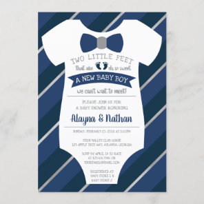 Two Little Feet Baby Shower Invitation, Bow Tie Invitation