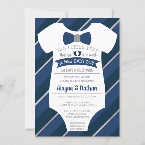 Two Little Feet Baby Shower Invitation Bow Tie Invitation