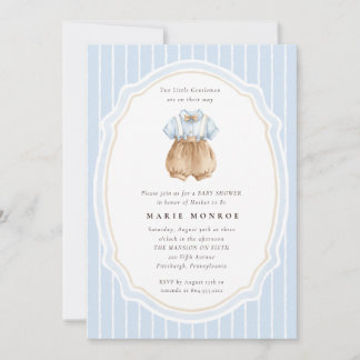 Two Little Gentleman Bow Vintage Baby Shower Invitation