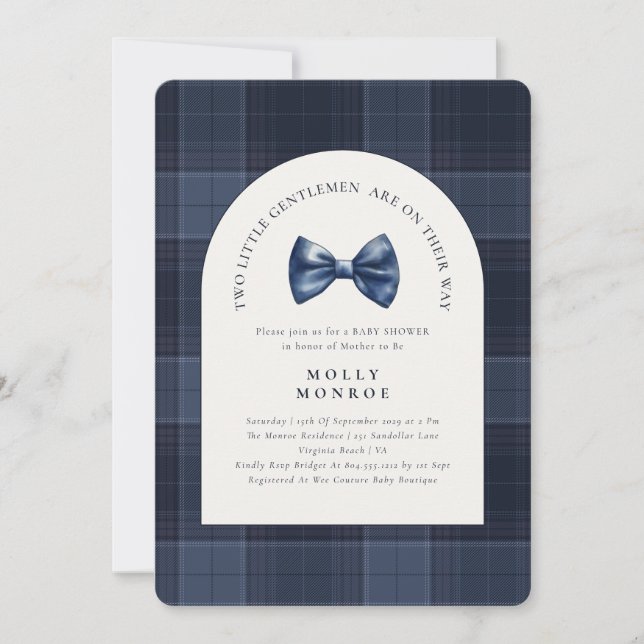 Two Little Gentlemen are on their way Baby Shower  Invitation (Front)