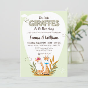 two little giraffes Watercolor giraffe baby shower Invitation