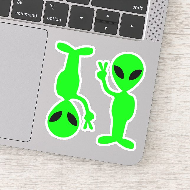 Two Little Green Peace Aliens Sticker (Detail)