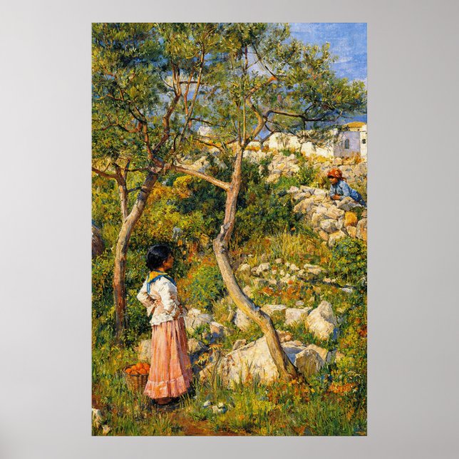 Two Little Italian Girls by a Village Poster (Front)