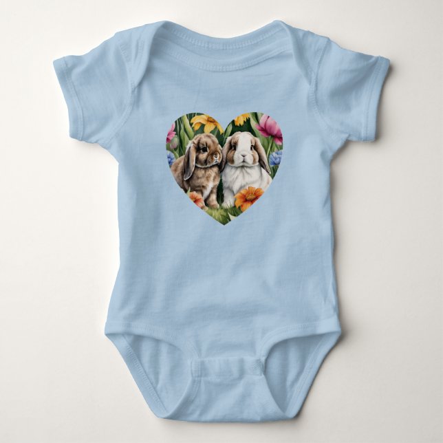 Two Little Lop Bunny rabbits Baby Bodysuit (Front)