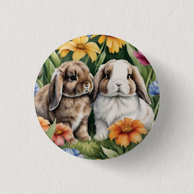 Two Little Lop Bunny rabbits Button (Front)