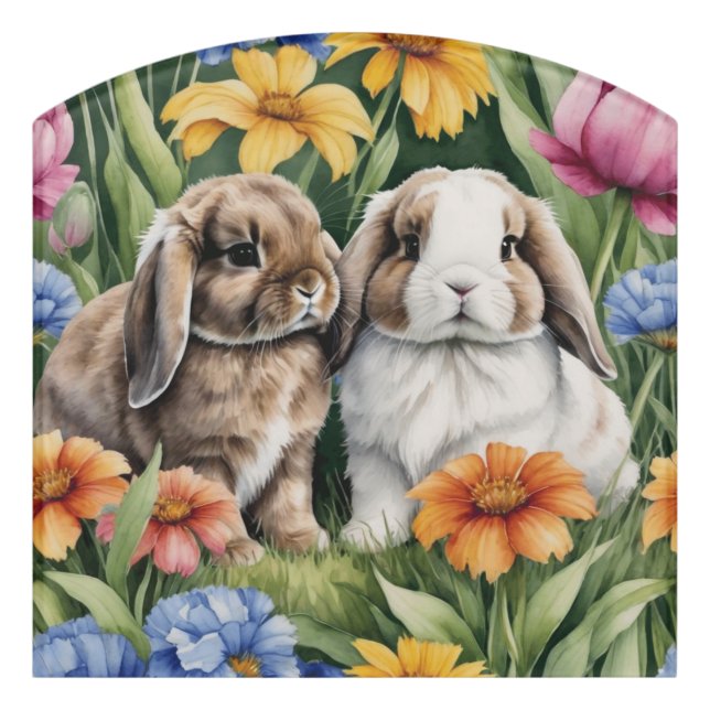 Two Little Lop Bunny rabbits Door Sign (Contour Front)