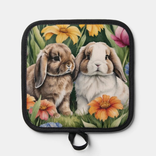 Two Little Lop Bunny rabbits Pot Holder (Front)
