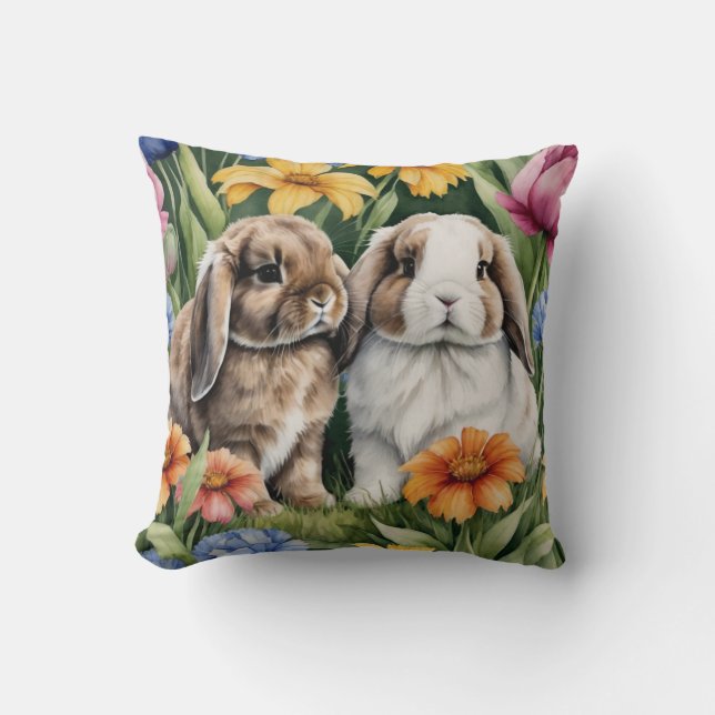 Two Little Lop Bunny rabbits Throw Pillow (Front)