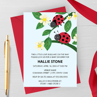 Two Little Love Bugs Ladybug Baby Shower Invitation