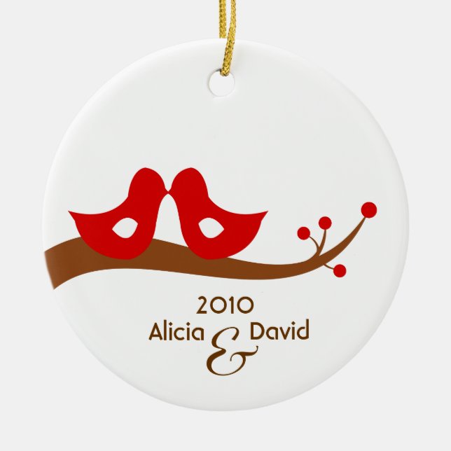 Two Little Lovebirds Christmas Tree Ornament (Front)