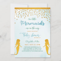 Two Little Mermaids Theme Twin Girls Baby Shower Invitation