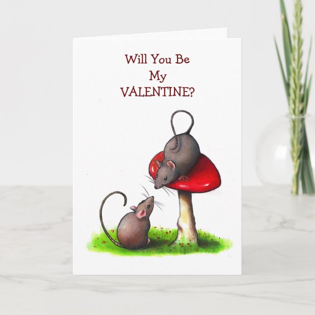 Two Little Mice and a Toadstool: Valentine Holiday Card (Front)