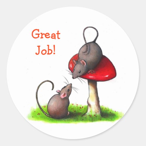 Two Little Mice Color Pencil Art Mushroom Classic Round Sticker