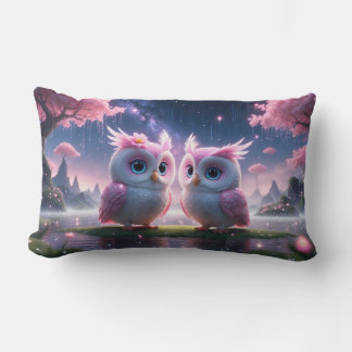 Two little owls in a dream world lumbar pillow