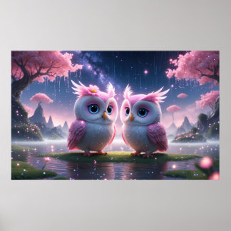 Two little owls in a dream world poster