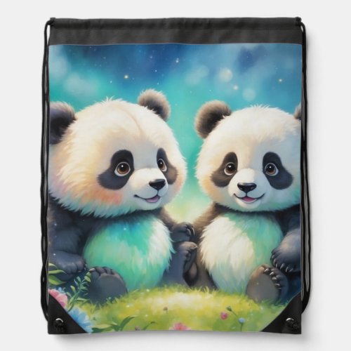 Two little pandas drawstring bag