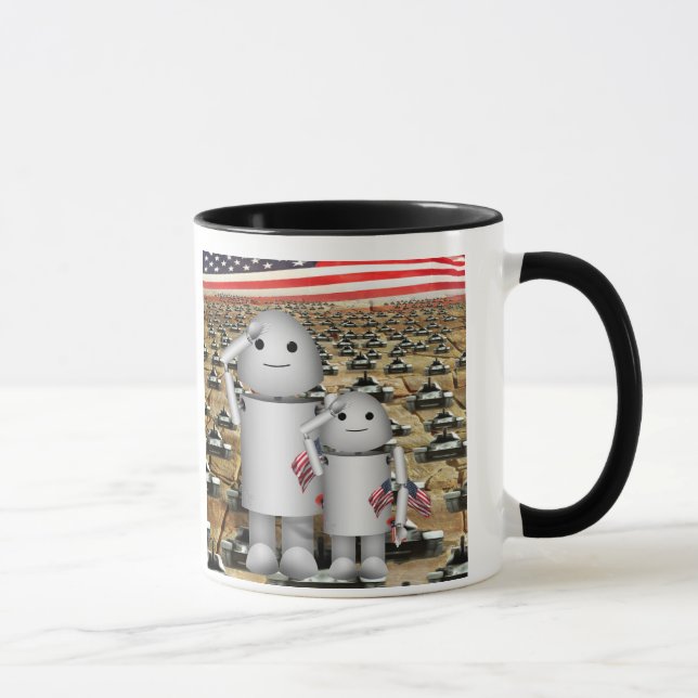 Two Little Patriotic Robots with Lots of Tanks Mug (Right)