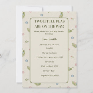 Two Little Peas in a Pod Twin Baby Shower Invitation